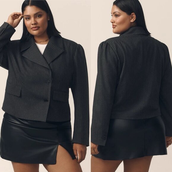 Anthropologie Maeve 80s Boxy Blazer Jacket Grey Womens Medium Striped Oversized - Picture 13 of 13